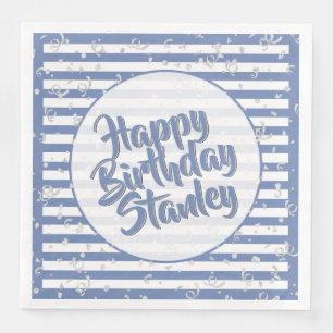 Naam Happy Birthday Blue Simple Stripes Patroon Servet