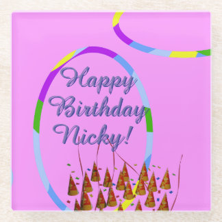 Naam Happy Birthday Glazen Onderzetter