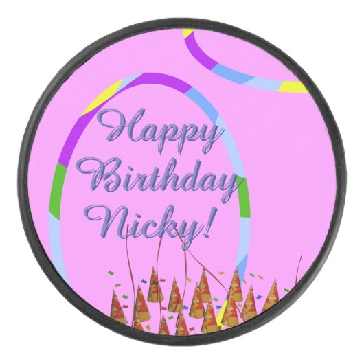 Naam Happy Birthday Hockey Puck (Voorkant)