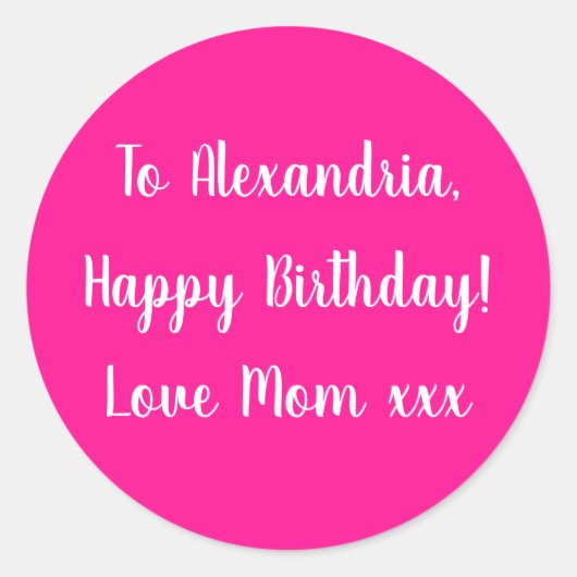 Naam Happy Birthday Hot Pink gift label sticker (Voorkant)