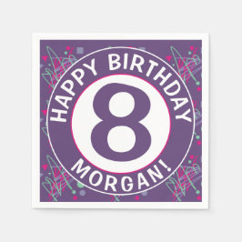 Naam Happy Birthday Leeftijd Paarse Blauwgroen roz Servet