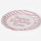 Naam | Happy Birthday Simple Stripes Pattern Pink Papieren Bordje (Gekanteld)