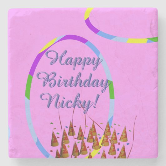 Naam Happy Birthday Stenen Onderzetter (Voorkant)