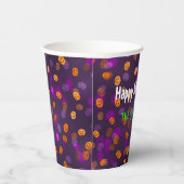 Naam, Happy Halloween Smiling Pumpkins Bokeh 8oz Papieren Bekers (Rechts)