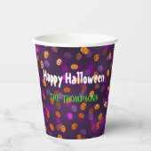 Naam, Happy Halloween Smiling Pumpkins Bokeh 8oz Papieren Bekers (Voorkant)