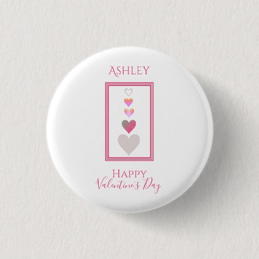 Naam Happy Valentine's Day Cute Hearts Ronde Button 3,2 Cm (Voorkant)