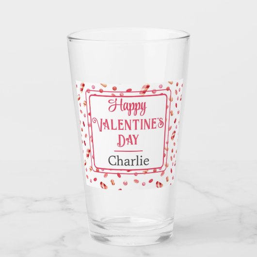 Naam Happy Valentines Day Snoep Pattern Pint Glass Glas (Voorkant)