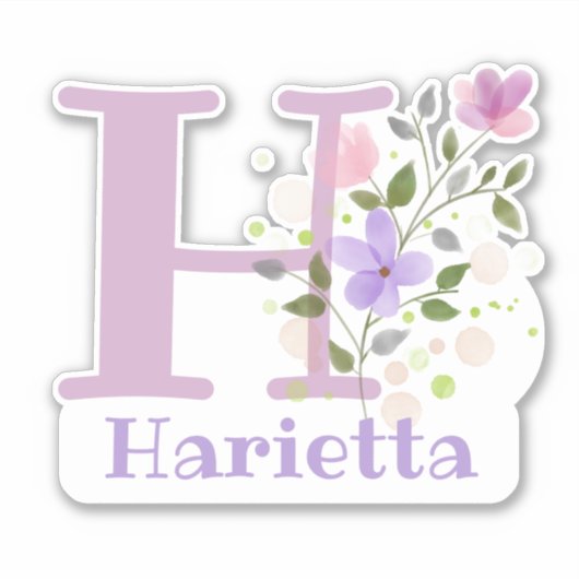 Naam Harietta Initiaal met bloemendesign Sticker (Voorkant)