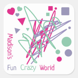 Naam Hartspleinen Stippen driehoeken Fun Crazy Wor Vierkante Sticker