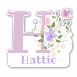 Naam Hattie & Initiaal met Bloemendesign Sticker