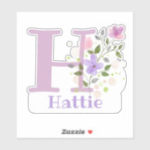 Naam Hattie & Initiaal met Floral Design Sticker (Vel)