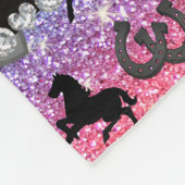 Naam heldere regenbooglitter paarden hart hoefijze fleece deken (Hoek)