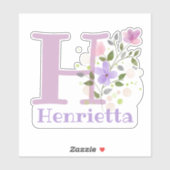 Naam Henrietta & Initiaal met Floral Design Sticker (Vel)