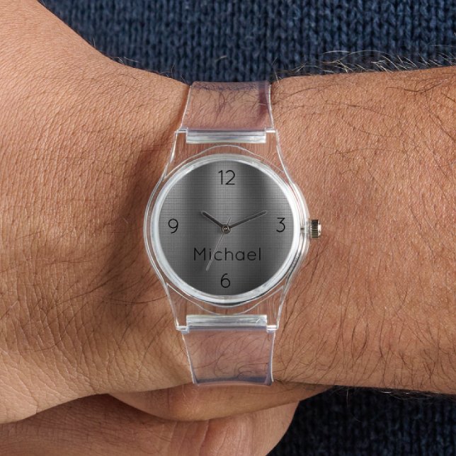 Naam, Heren Metaal Grid Effect Transparante Silico Horloge (Creator heeft geüpload)