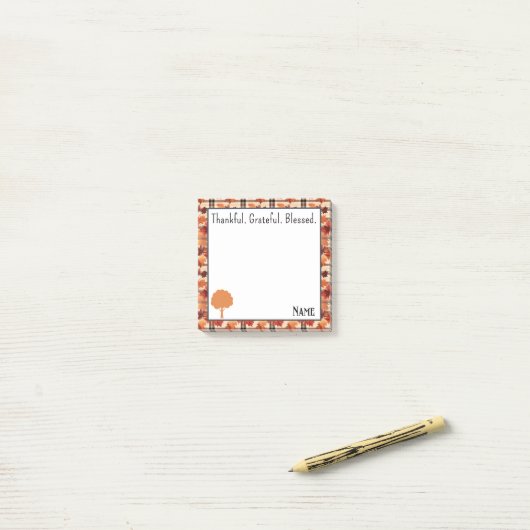 Naam, Herfst Geruite Bladeren Gezegend Post-it® Notes (Op bureau)
