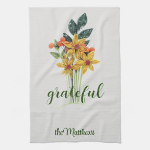 Naam, Herfst Papier Gequilde Bloemen, dankbaar, Theedoek