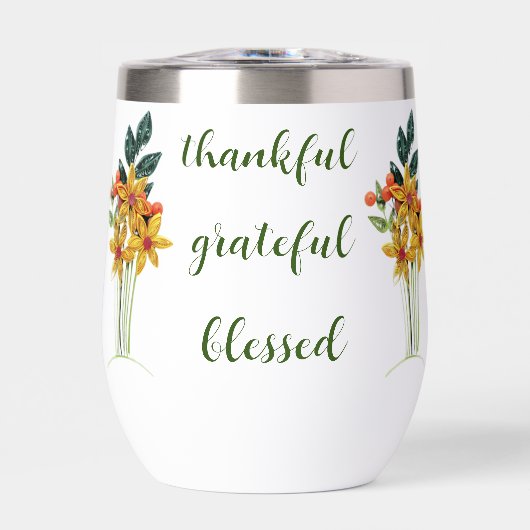 Naam, Herfstpapier Gewatteerde bloemen 11oz Wit (Voorkant)