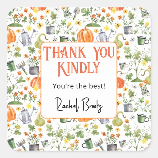 Naam, Herfstpompoen Dank u Cadeaukaars Sticker (Voorkant)