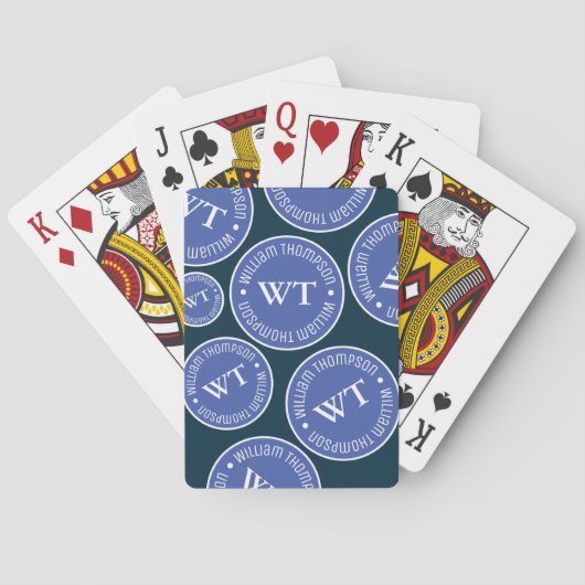 Naam Herhaalde Blauwe Cirkels Monogram Pokerkaarten (Achterkant)