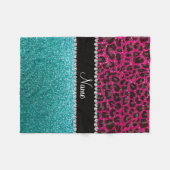 Naam hete roze glitter leopard turquoise glitter fleece deken (Voorkant (Horizontaal))