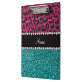 Naam hete roze glitter leopard turquoise glitter klembord (Links)