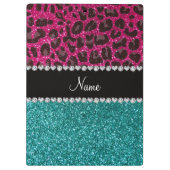 Naam hete roze glitter leopard turquoise glitter klembord (Achterkant)