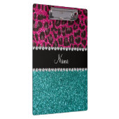 Naam hete roze glitter leopard turquoise glitter klembord (Rechts)