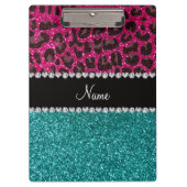 Naam hete roze glitter leopard turquoise glitter klembord (Voorkant)
