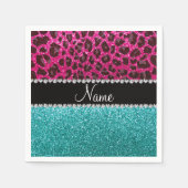 Naam hete roze glitter leopard turquoise glitter servetten (Voorkant)