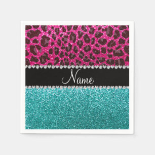 Naam hete roze glitter leopard turquoise glitter servetten