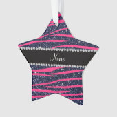 Naam hete roze zebra stripes navy blue glitter ornament (voorkant)