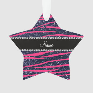 Naam hete roze zebra stripes navy blue glitter ornament
