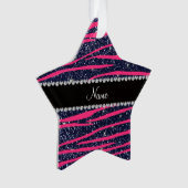 Naam hete roze zebra stripes navy blue glitter ornament (voorkant)
