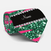 Naam hete roze zebrastrepen groene glitter stropdas (Opgerold)