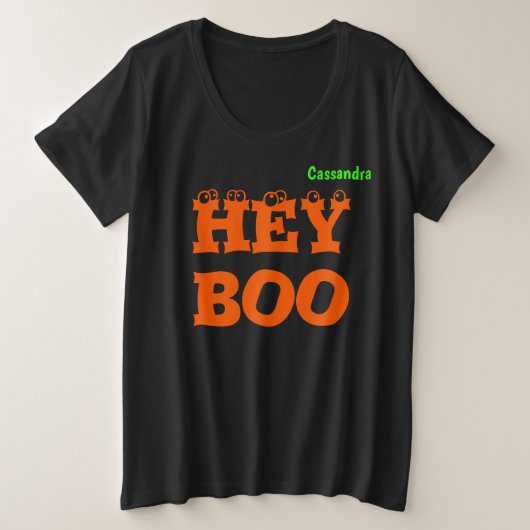 Naam, Hey Boo, Plus-Size Vrouwen Halloween T-shirt (Design voorkant)