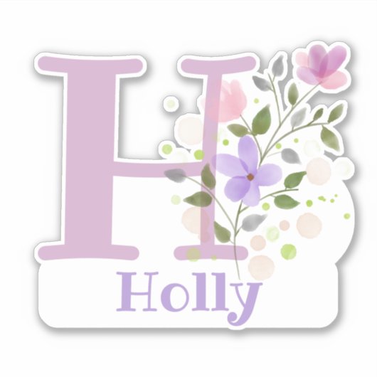 Naam Holly & Initiaal met Bloemendesign Sticker (Voorkant)