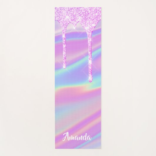 Naam Holographic Pink Girly Gift Idea Drives Yogamat (Voorkant)