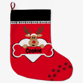 Naam hond met rendier rood grote kerstsok (Voorkant)