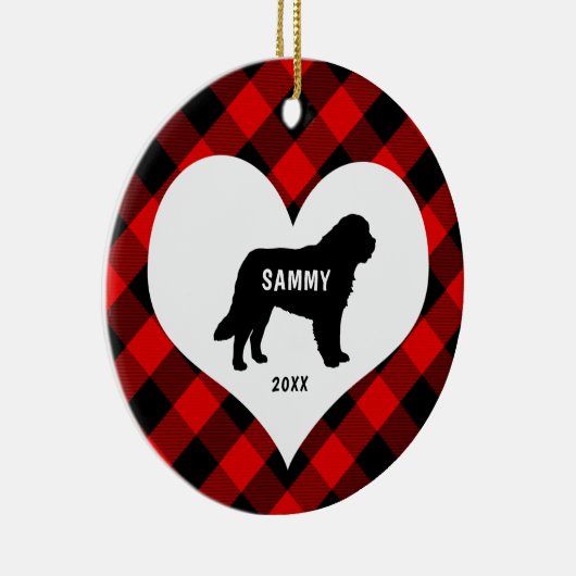 Naam hondenras Grote Pyreneeën + datum Rood spelde Keramisch Ornament (Rechts)