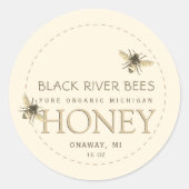 Naam Honingetiket bijen en Honeycomb Ivory Ronde Sticker (Voorkant)