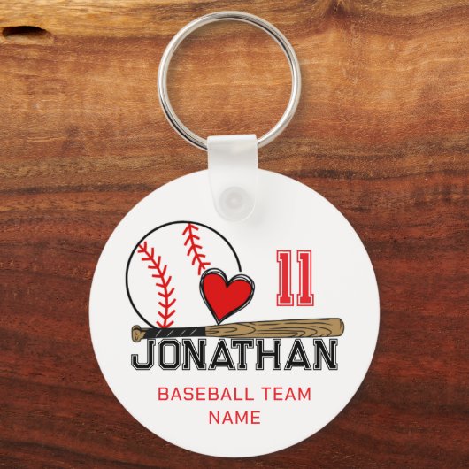 Naam honkbalspeler en teamnaam op maat sleutelhanger (Achterkant)