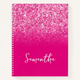 Naam Hot Pink Glitter Ombre Notitieboek