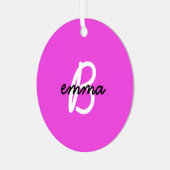 Naam Hot Pink | Moderne Initiaal Monogram Neon Metalen Ornament (Voorkant links)