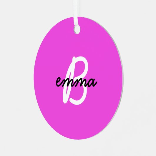 Naam Hot Pink | Moderne Initiaal Monogram Neon Metalen Ornament (Voorkant links)