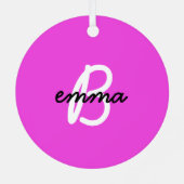 Naam Hot Pink | Moderne Initiaal Monogram Neon Metalen Ornament (Achterkant)