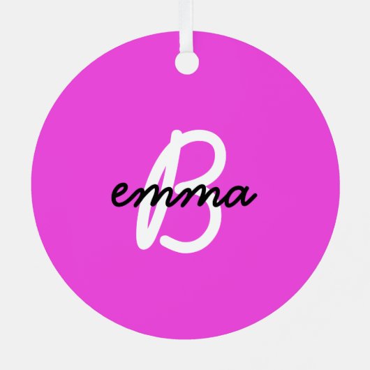 Naam Hot Pink | Moderne Initiaal Monogram Neon Metalen Ornament (Achterkant)