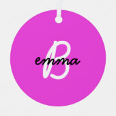 Naam Hot Pink | Moderne Initiaal Monogram Neon Metalen Ornament (Voorkant)