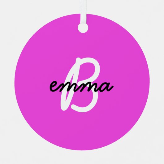 Naam Hot Pink | Moderne Initiaal Monogram Neon Metalen Ornament (Voorkant)