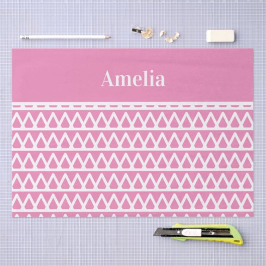 Naam Hot Pink Pattern Kerstmis Tissuepapier (Craft)