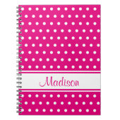 Naam Hot Pink White Polka Dot Stripe Script Notitieboek (Voorkant)